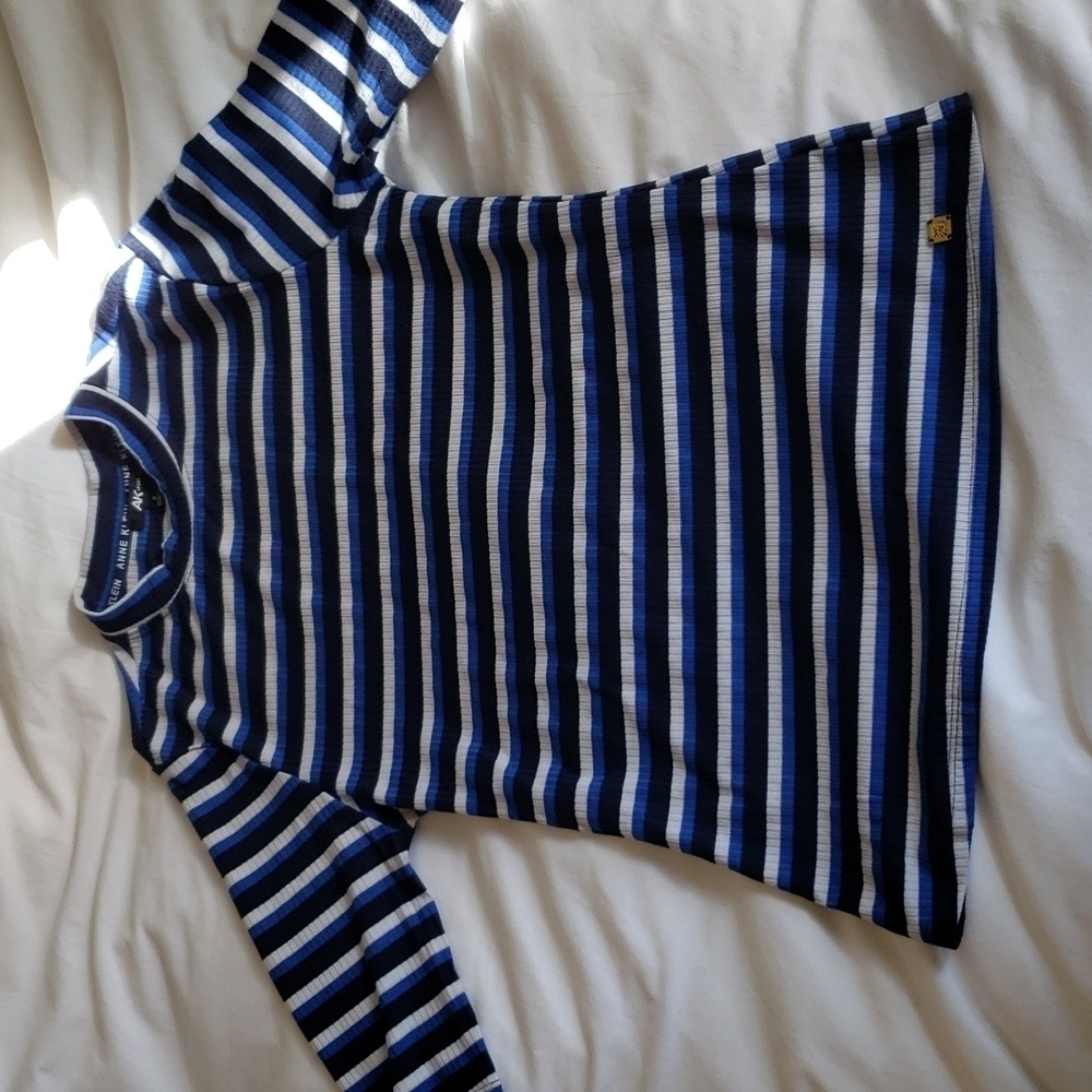 Anne Klein Women's Striped Ribbed Elbow Length Sleeve Top - Size S